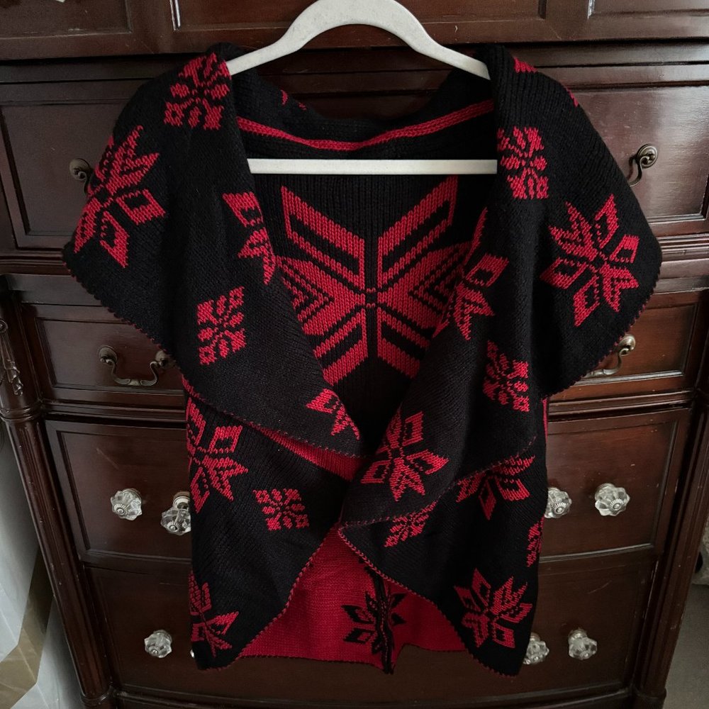 Red & Black Snowflake Woven Knit Reversible Vest